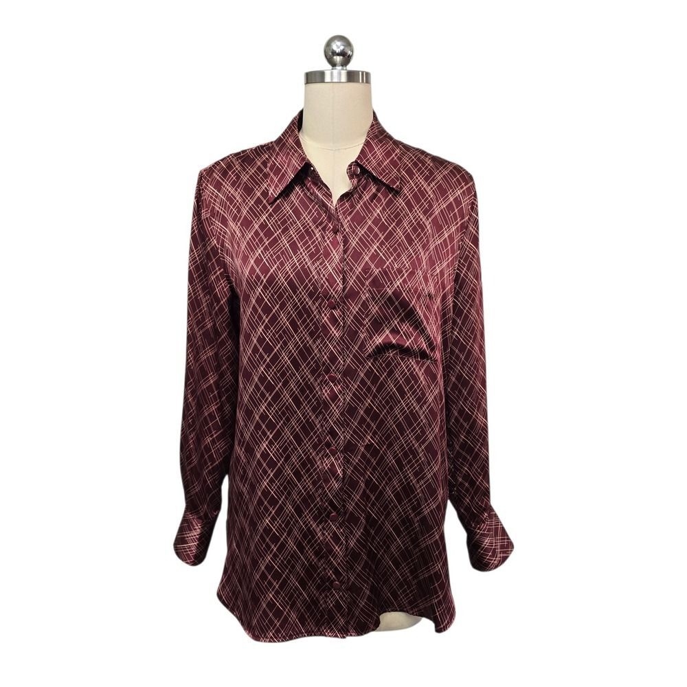 Equipment Burgundy Plaid 100% Silk Button-Down Shirt Dark Academia Quiet Luxury
